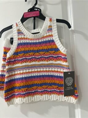 Vince Camuto Multicolor Knit Tank Top - Striped Crochet